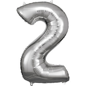 Amscan Balónik fóliový narodeninové číslo 2 strieborný 86cm
