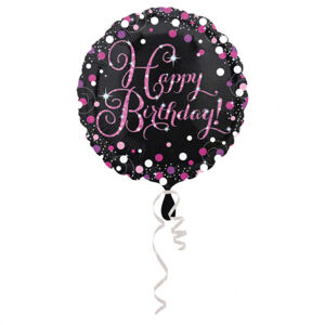 Amscan Fóliový balón Happy Birthday trblietavá ružová