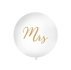 PartyDeco Guľatý Jumbo latexový balón biely - zlaté Mrs.