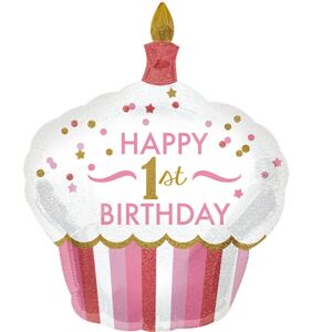 Amscan Ružový balón v tvare cupcake - 1. narodeniny