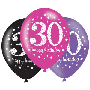 Amscan Latexové balóny narodeninové číslo 30 - ružová párty 6 ks