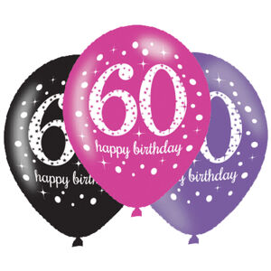 Amscan Latexové balóny narodeninové číslo 60 - ružová párty 6 ks