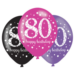 Amscan Latexové balóny narodeninové číslo 80 - ružová párty 6 ks