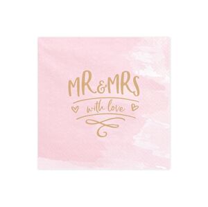 PartyDeco Servítky ružové Mr & Mrs 33 x 33 cm 20 ks