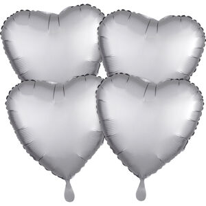 Amscan Fóliové balóny sada srdce satén - sivé 4 ks