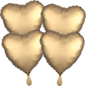 Amscan Fóliové balóny sada srdce satén - zlaté 4 ks