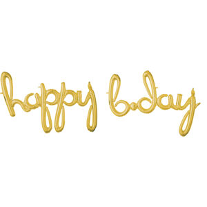 Amscan Fóliový balón písané písmo "happy b-day" zlatý
