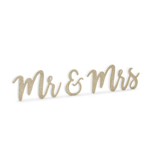 PartyDeco Drevená dekorácia na stôl - Mr & Mrs, zlatá