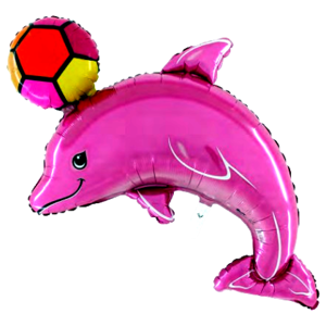 BP Fóliový balón - delfín s loptou (ružový)