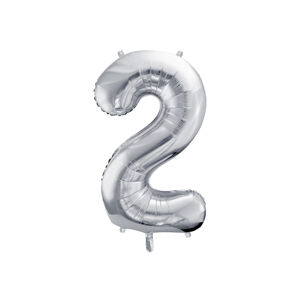 PartyDeco Fóliový balón narodeninové číslo 2 strieborný 86cm