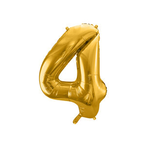 PartyDeco Fóliový balón narodeninové číslo 4 zlatý 86cm