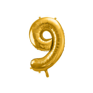 PartyDeco Fóliový balón narodeninové číslo 9 zlatý 86cm