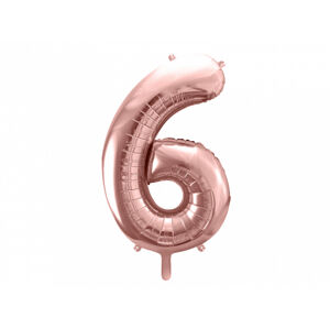 PartyDeco Fóliový balón narodeninové číslo 6 ružovo-zlatý