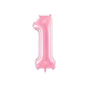PartyDeco Fóliový balón narodeninové číslo 1 ružový 86cm