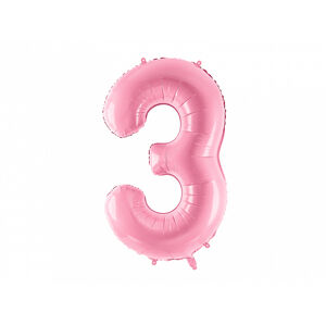 PartyDeco Fóliový balón narodeninové číslo 3 ružový 86cm