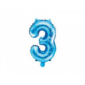 PartyDeco Fóliový balón Mini - Číslo 3 modrý 35cm