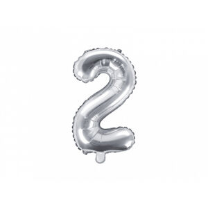 PartyDeco Fóliový balón Mini - Číslo 2 strieborný 35cm