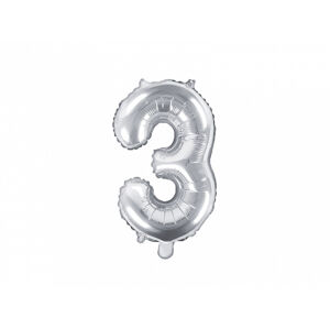PartyDeco Fóliový balón Mini - Číslo 3 strieborný 35cm