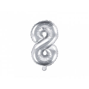 PartyDeco Fóliový balón Mini - Číslo 8 strieborný 35cm