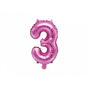 PartyDeco Fóliový balón Mini - Číslo 3 ružový 35cm