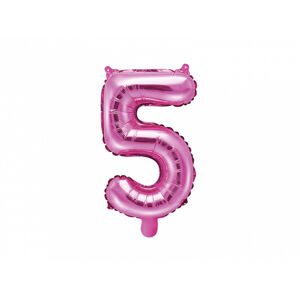 PartyDeco Fóliový balón Mini - Číslo 5 ružový 35cm