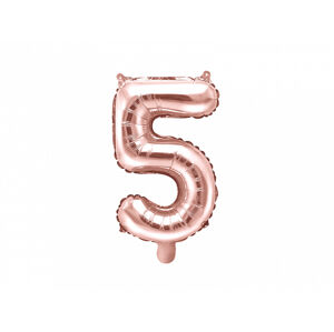 PartyDeco Fóliový balón Mini - Číslo 5 ružovo-zlatý