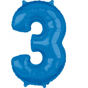 Amscan Fóliový balón narodeninové číslo 3 modrý 66cm