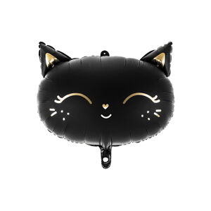 PartyDeco Fóliový balón čiernozlatá mačka 48x36cm