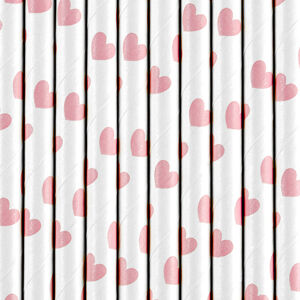 PartyDeco Slamky so srdiečkami svetlo ružové 19,5 cm 10 ks
