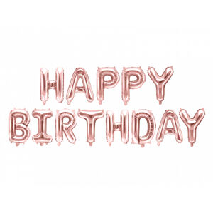 PartyDeco Fóliový balón - Happy Birthday ružovo-zlatý