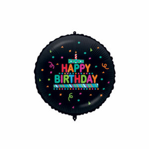 Procos Fóliový balón - Kruh Konfety Happy Birthday - čierny 46 cm