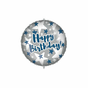 Procos Fóliový balón - Hviezda Happy Birthday - sivo modrý 46 cm
