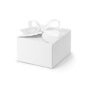 PartyDeco Krabičky na darčeky - biele so stuhou 10 ks