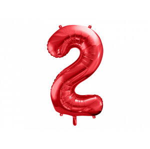 PartyDeco Balónik fóliový narodeninové číslo 2 červený 86 cm
