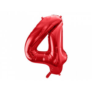 PartyDeco Balónik fóliový narodeninové číslo 4 červený 86 cm
