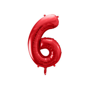 PartyDeco Balónik fóliový narodeninové číslo 6 červený 86 cm