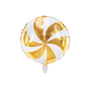 PartyDeco Vianočný fóliový balón - cukrík bielozlatý 35 cm