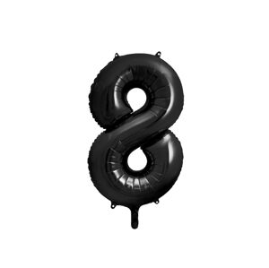 PartyDeco Fóliový balón narodeninové číslo 8 čierny 86 cm