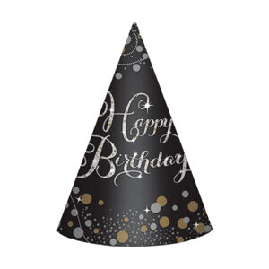 Amscan Párty klobúčiky - Happy Birthday trblietavá zlatá