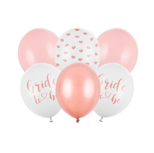 PartyDeco Latexové balóny - Bride to be ružovo-biele 6 ks