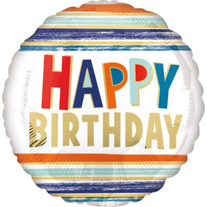Amscan Fóliový balón - Happy Birthday pásikavý