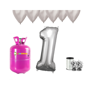 HeliumKing Hélium párty set na 1. narodeniny so striebornými balónmi
