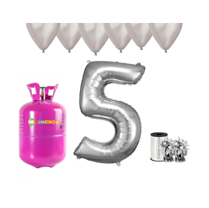 HeliumKing Hélium párty set na 5. narodeniny so striebornými balónmi