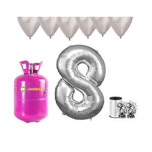 HeliumKing Hélium párty set na 8. narodeniny so striebornými balónmi