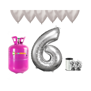 HeliumKing Hélium párty set na 6. narodeniny so striebornými balónmi
