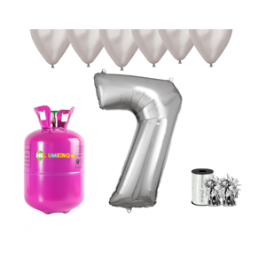 HeliumKing Hélium párty set na 7. narodeniny so striebornými balónmi