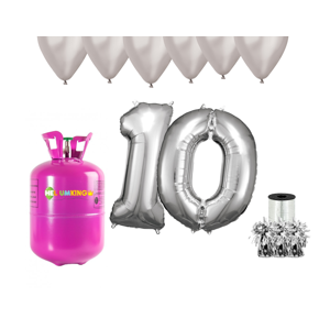 HeliumKing Hélium párty set na 10. narodeniny so striebornými balónmi