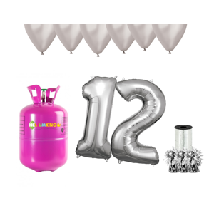 HeliumKing Hélium párty set na 12. narodeniny so striebornými balónmi