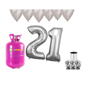 HeliumKing Hélium párty set na 21. narodeniny so striebornými balónmi