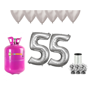 HeliumKing Hélium párty set na 55. narodeniny so striebornými balónmi